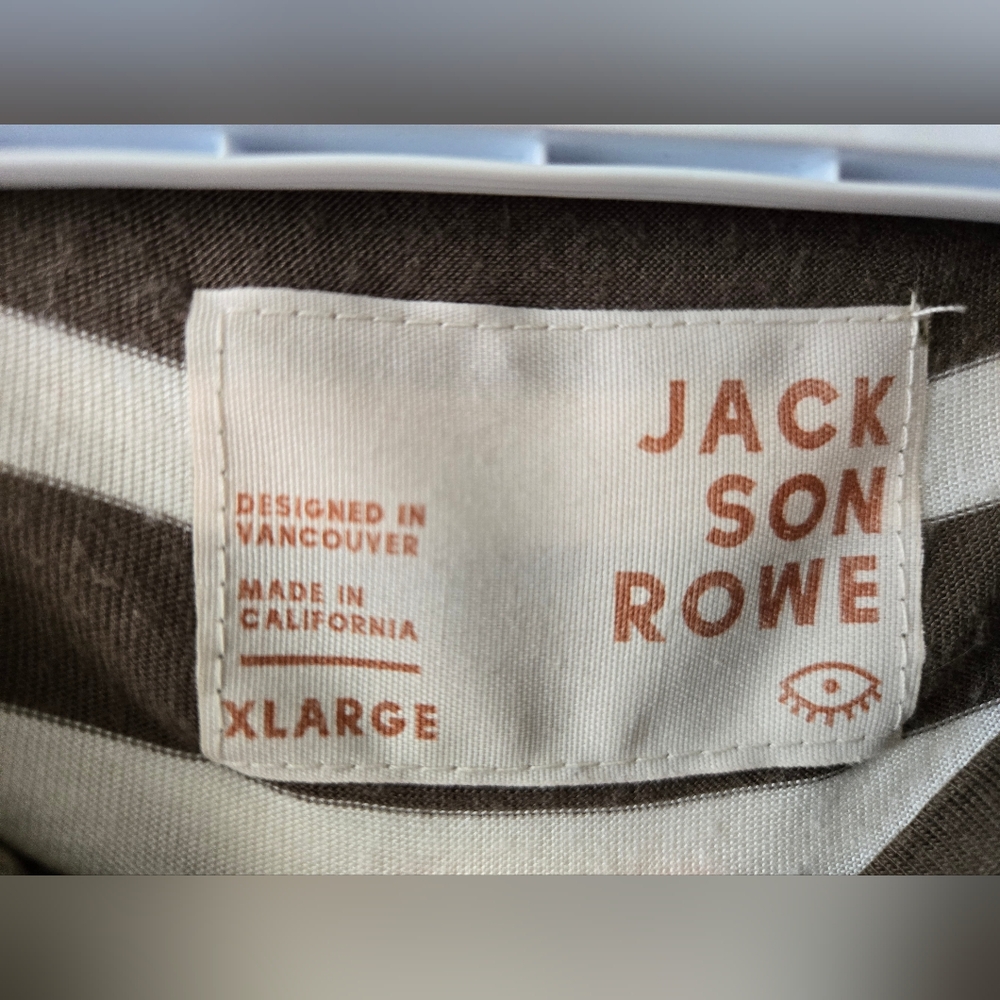 Jackson Rowe XL Khaki Green & Cream Striped Knotted Front Long Sleeve Top - Picture 2 of 9